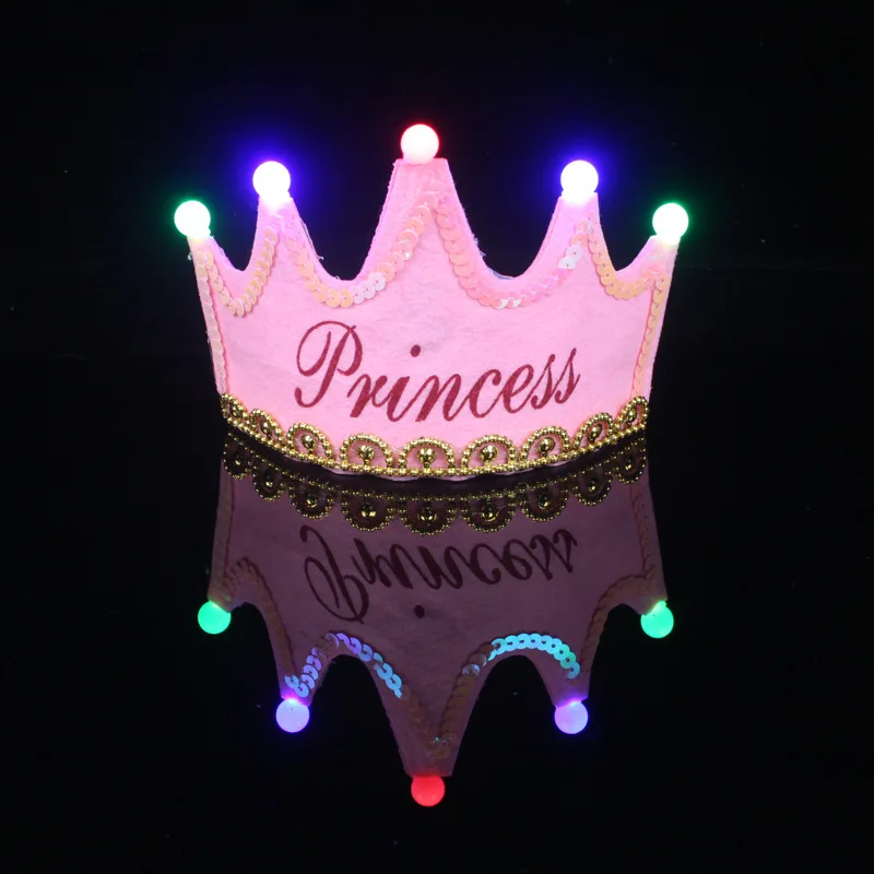 Glowing birthday Non-woven King Princess Hat Led Crown Glowing Birthday Party Hat