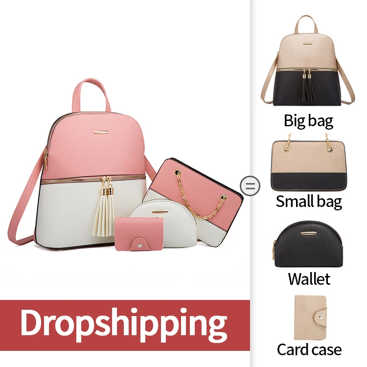 2021 Korean Fashion Luxury Designer Custom Logo Pu Leather Purse Small School Bag Girls 4pcs Back Pack Set Other Women Backpack