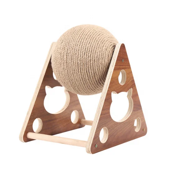 Luxury Wooden Cat Scratching Sisal Ball Post Sharpening Claws Cat Tree Climbing and Rotation Toy