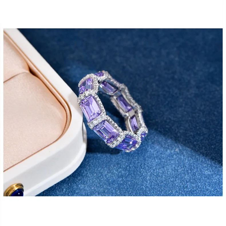 Fashion iced out cubic zirconia ring women baguette ring 925 sterling silver tennis ring