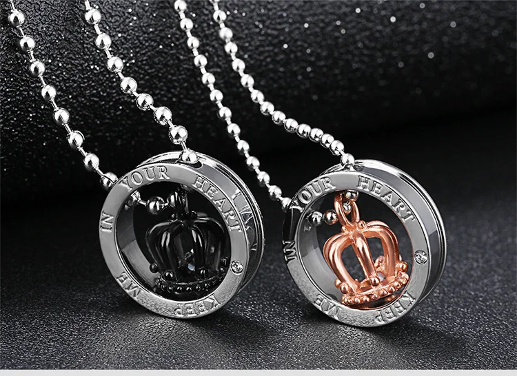 High Polished Stainless Steel Initial Necklace with Imperial Crown Stainless Steel Chain Pendant Necklace