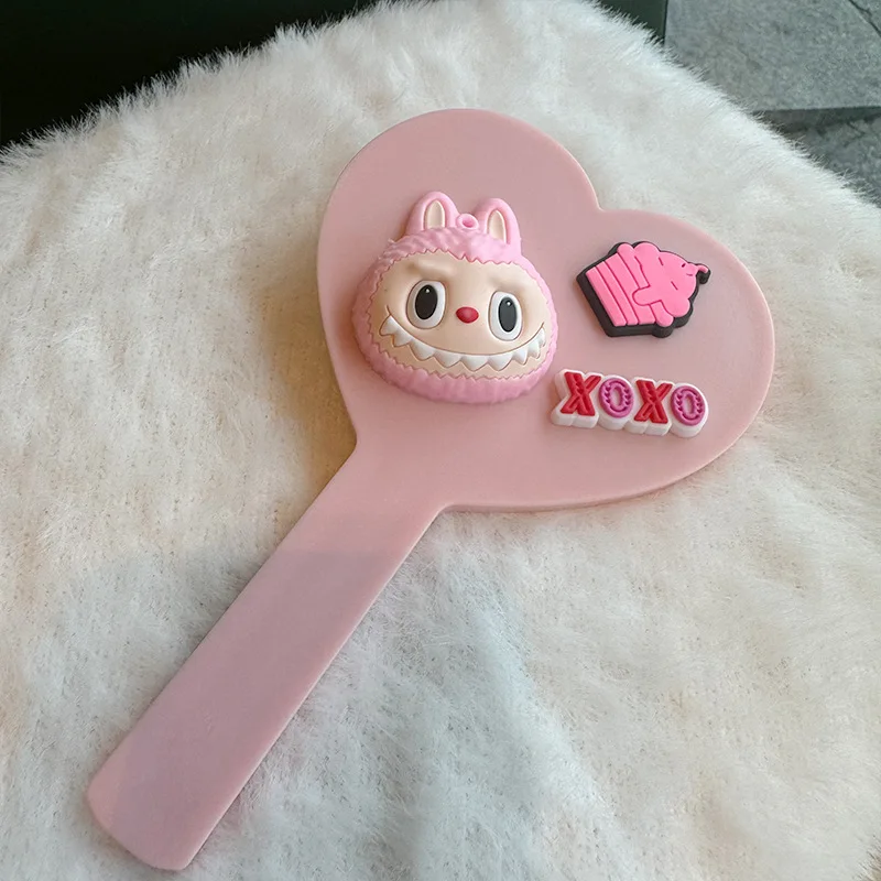 New cute cartoon makeup mirror pink purple heart shape portable hand mirror