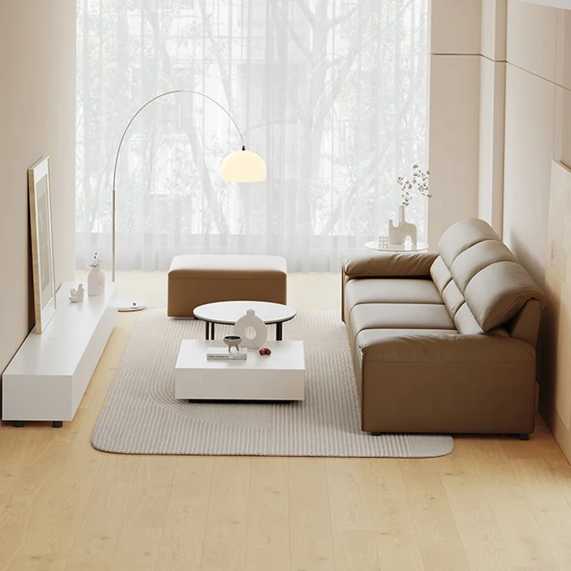 Light Luxury Minimalist Elephant Ear Leather Sofa Living Room First Layer Cowhide Small Apartment Straight Row Leather Sofa