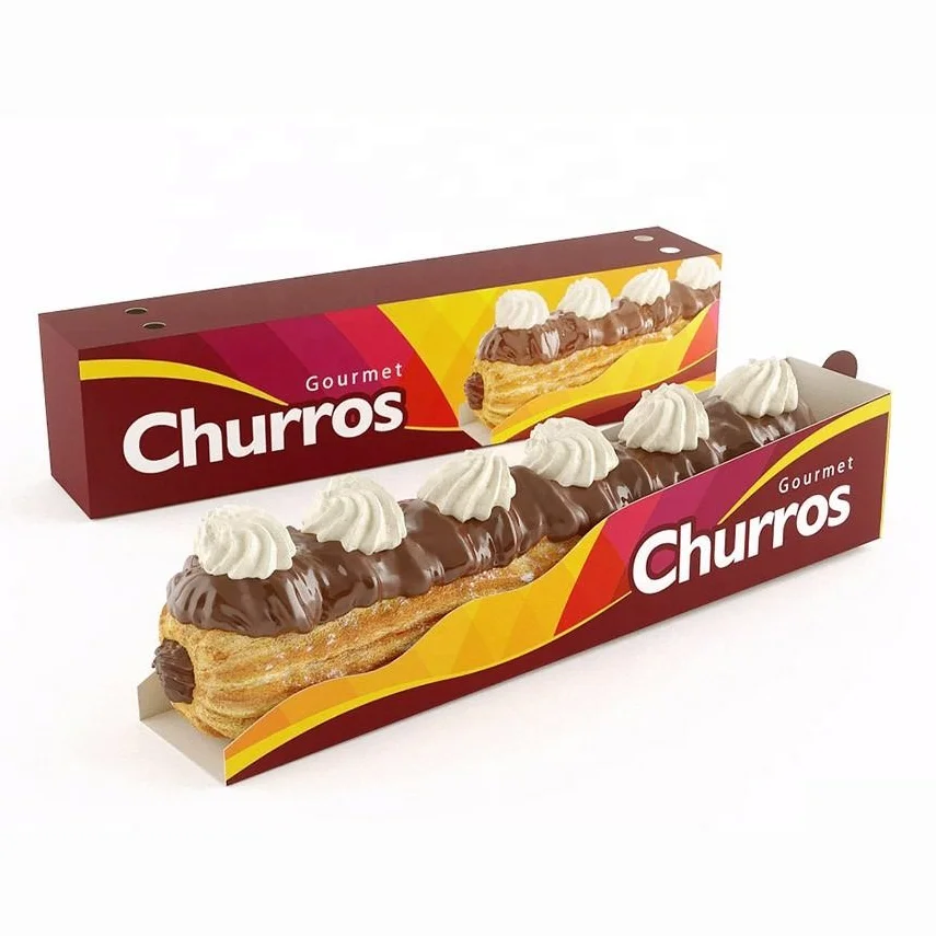 Free Design Wholesale Food Grade Take Away Box Gold Churros Packaging Boxes Paper Tray Cones Churros Packaging