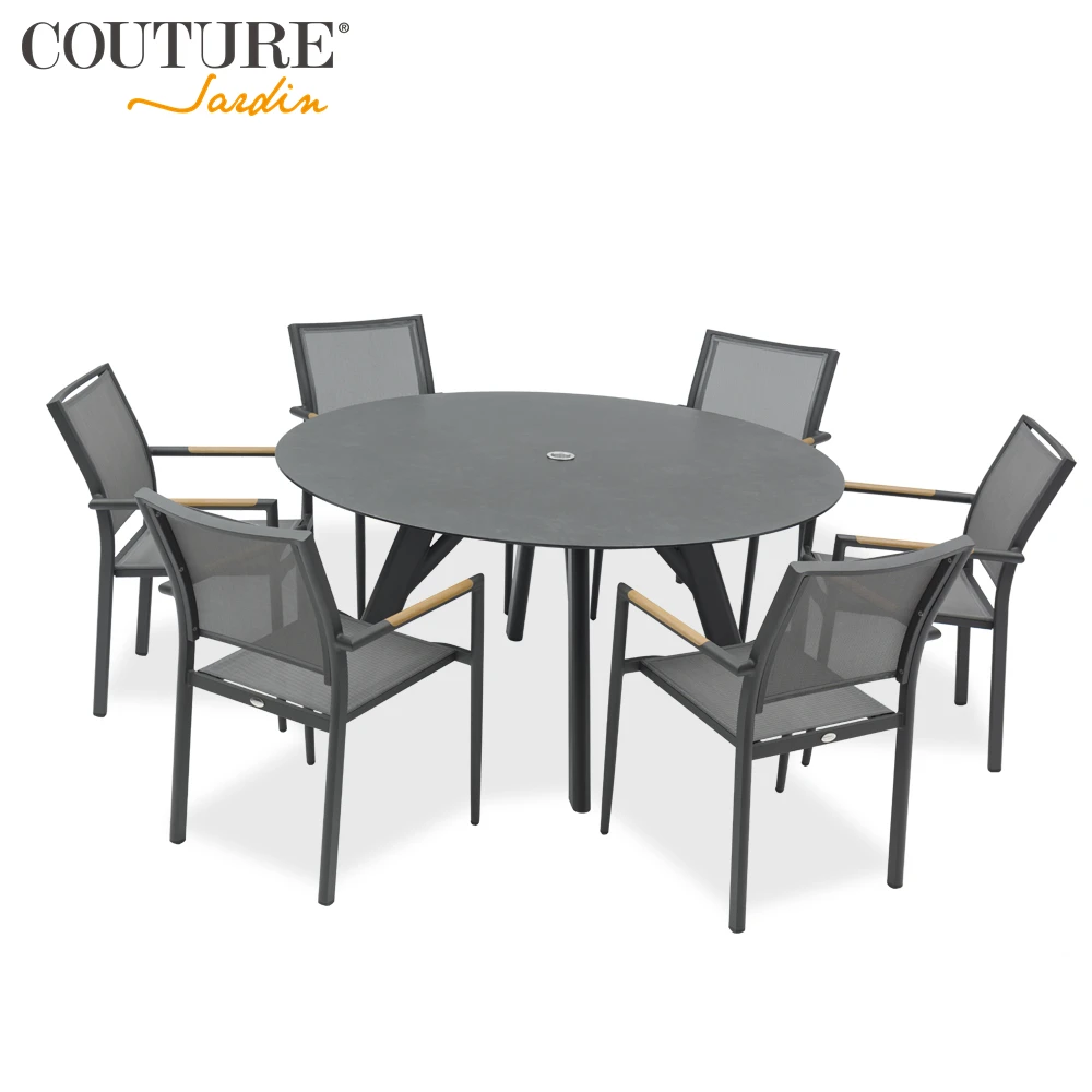 Современная уличная мебель для отеля, набор садовой мебели, круглый обеденный стол и 6 стульев, садовый стол