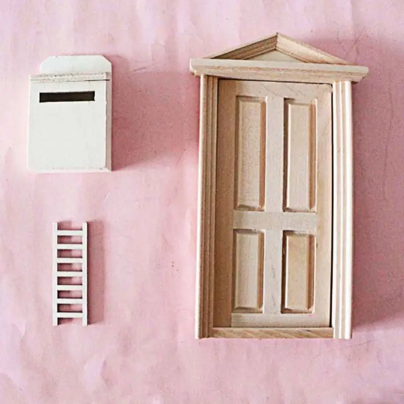1:12 Miniature Household Doors Windows Model Wooden Doll House DIY Set with Pocket Door Shelves Ornaments Style Toy & Toy Model