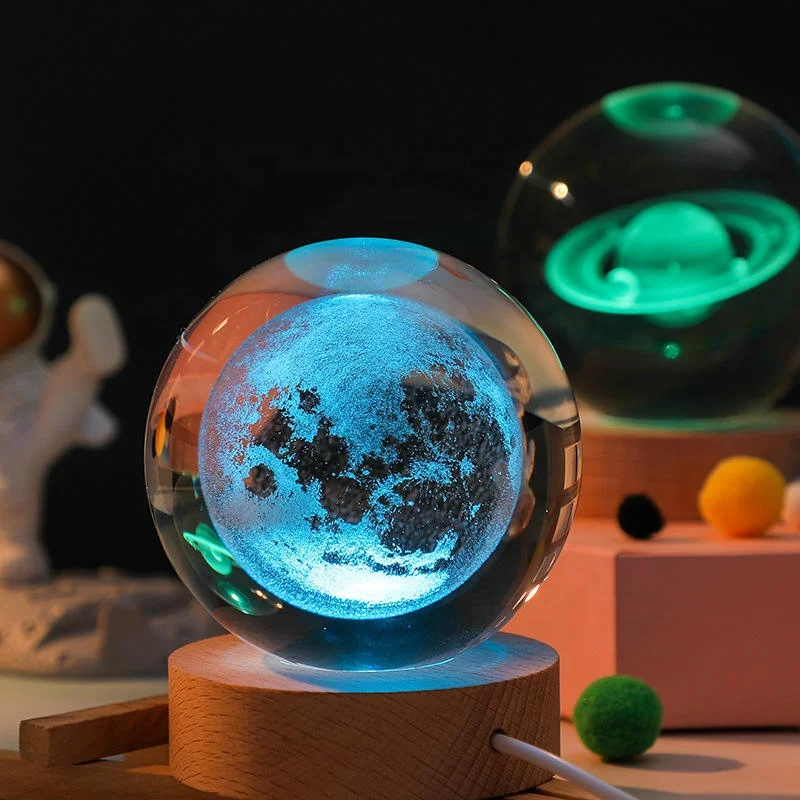 3D Art Crystal Ball Night Lamp Luminous Crystal Ball Decoration Solar System Led Night Lights Desktop Home Decor