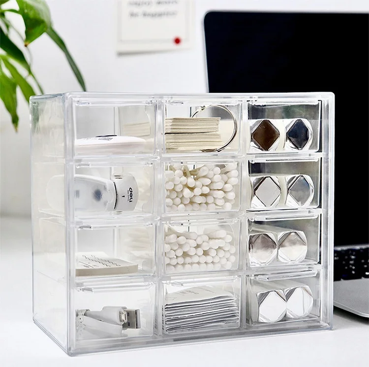 Acrylic 12-square Grid Storage Box Contact Lenses Storage Box Dustproof Nine-square Grid Desktop Jewelry  Box Multi-functional