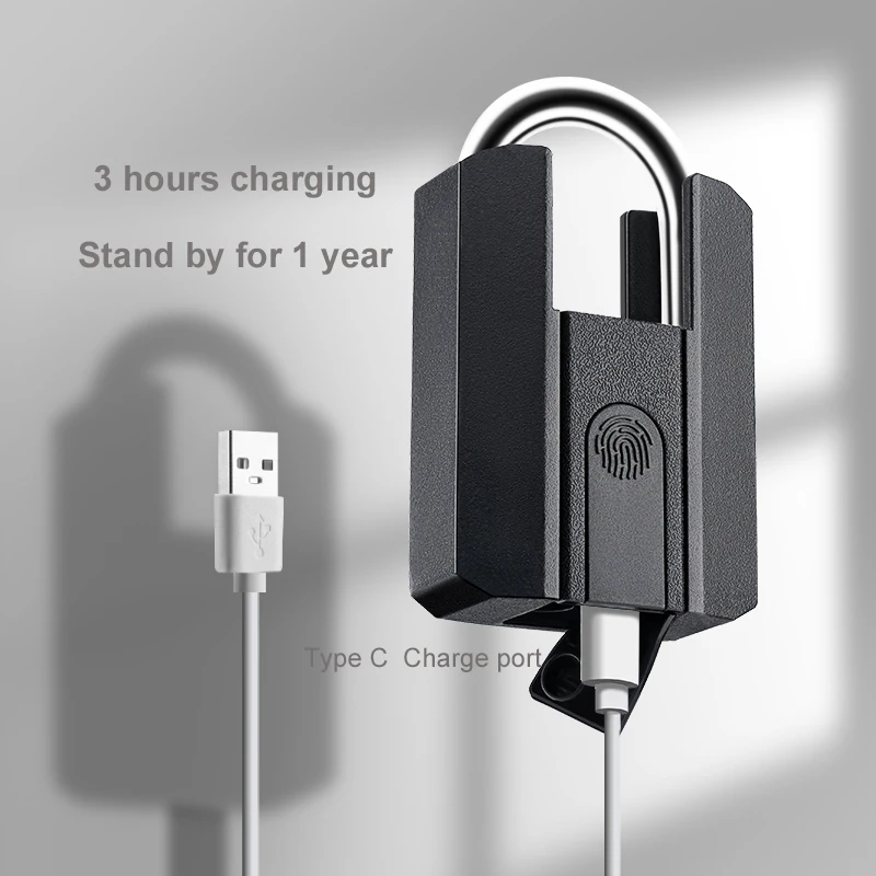 IP67 Waterproof App Control Fingerprint Padlock Bike Lock Smart Bike Lock With Loop Cable Accessory
