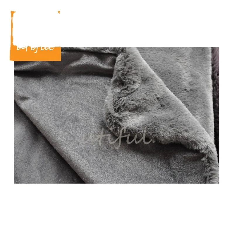 100% polyester Grey Solid Rabbit Faux Fur Fleece fabric for blanket throw