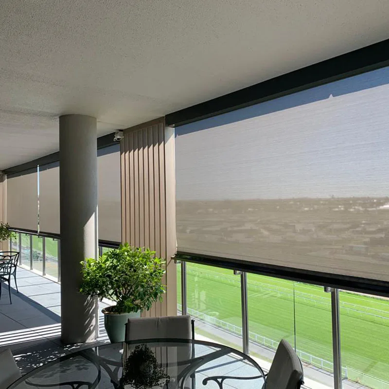 Modern horizontal windproof outdoor window roller blinds zip track blinds waterproof retractable patio screen outdoor blinds
