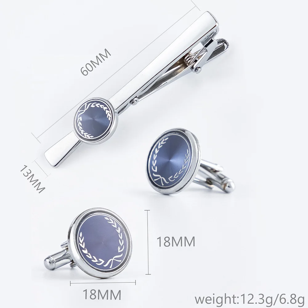 PDANY Custom Mens Tie Pin Cufflinks Blue Crystal Circular Classic Tuxedo Shirt Cufflinks Tie Clip Set for Men Business Wedding