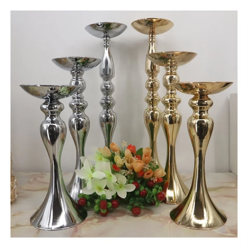 shiny gold candle holders centerpiece for wedding decorations