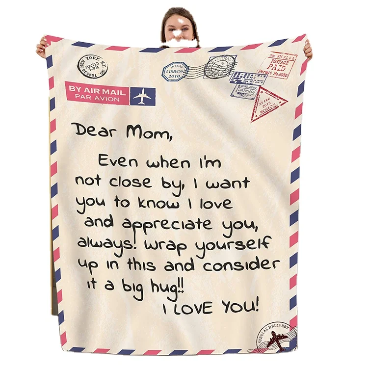 Letter Print Flannel Foldable Blanket Soft Bed Flannel Blanket For Mother Gifts