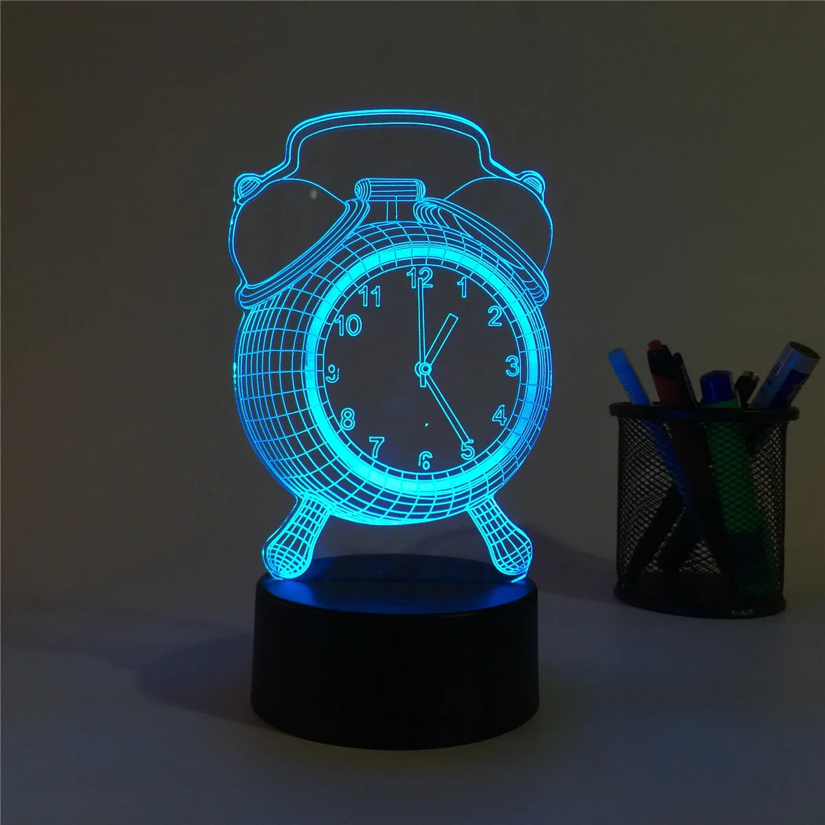 Acrylic 3D Illusion Alarm Clock Shape LED Remote Control Decorative Night Light