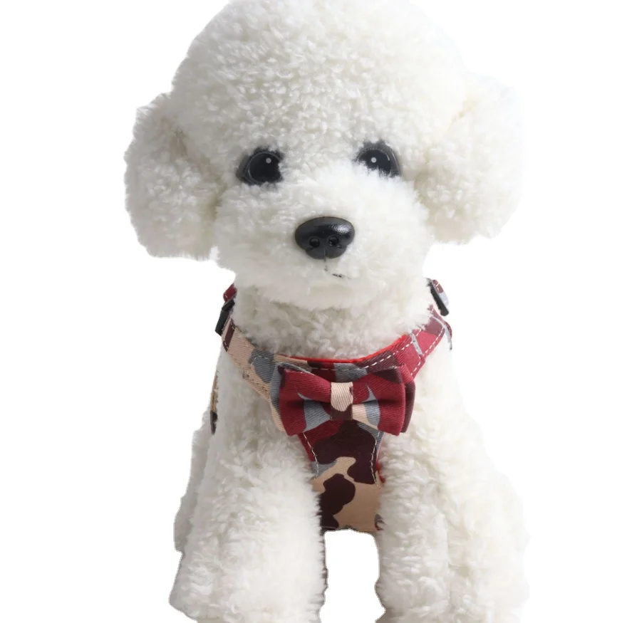 Factory Price Wholesale Pet Chest Back Camouflage Bowknot Vest Suede Lining Dog Harness Leash Set