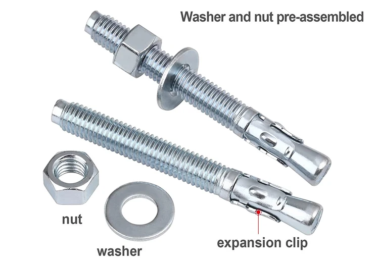 Hot Dip galvanized Carbon Steel Wedge Expansion Anchor Through Bolt grade 8.8 Silver Stainless Steel Hilti Chemical Wedge Anchor Sleeve Bolt For Concrete