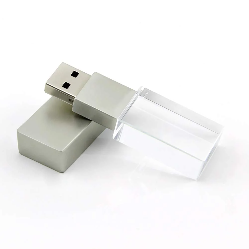 New design light silver blank 3d smart printed personality glass crystal drives memory stick