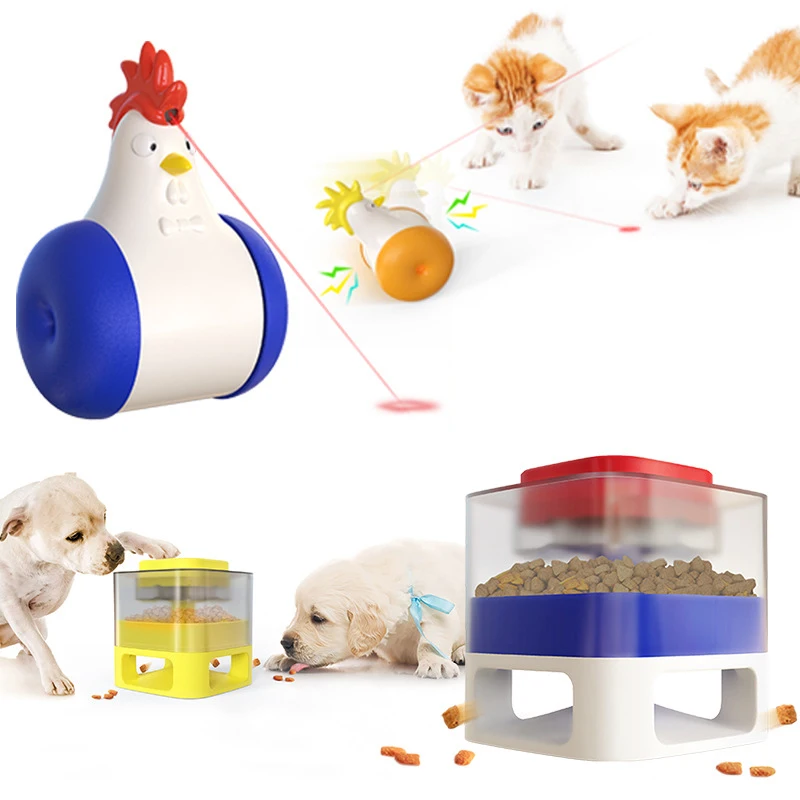 Электрическая самобалансирующаяся Лазерная забавная Интерактивная пищалка в форме петуха для кошек и собак, Интерактивная миска для еды