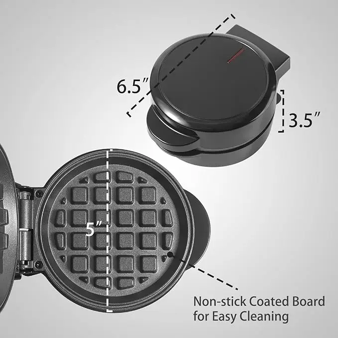 Mini Waffles Maker, Small Waffle Irons Non-stick, Portable Pancake Maker Machine for Kid, Easy to Clean, 5 Inches Wide, Black