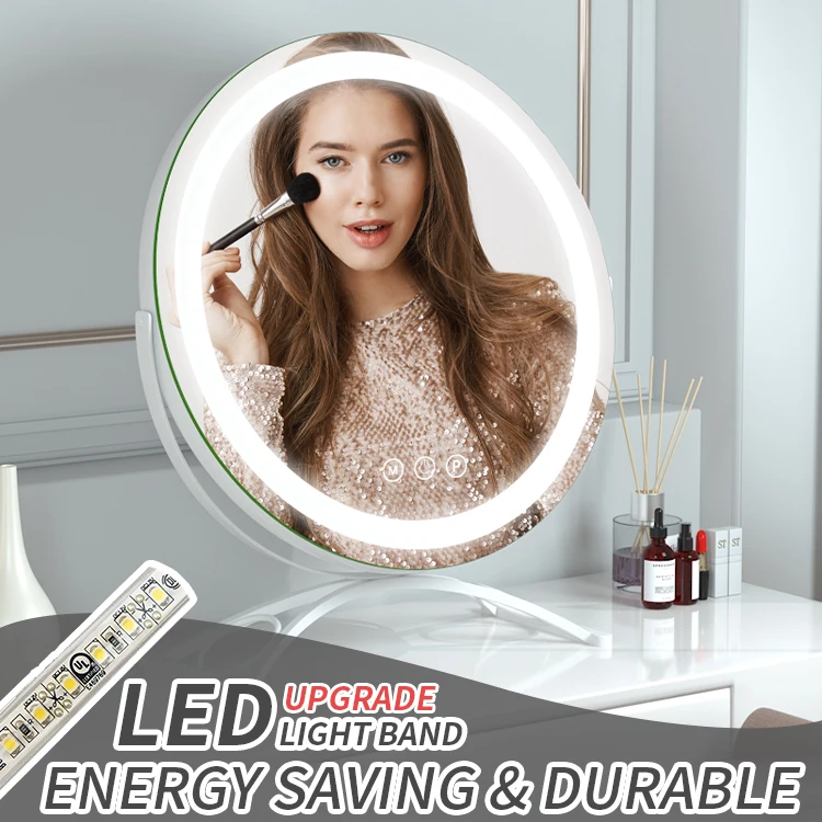 Adjustable Stand Up Makeup Mirror Table Top Room Large Round Big Vanity Mirror With Lights