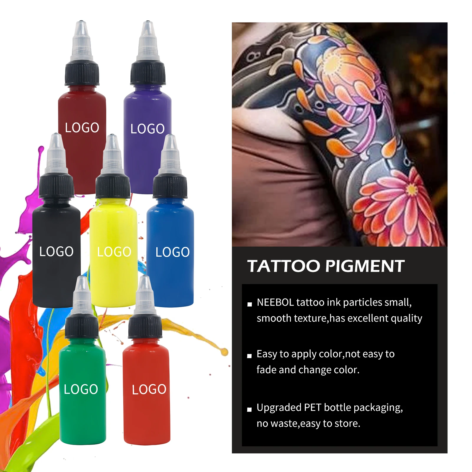 OEM Professional Organic Tattoo Ink Pigment Long-Lasting Original Liquid Waterproof Makeup Body Art Permanent Tattoo Color