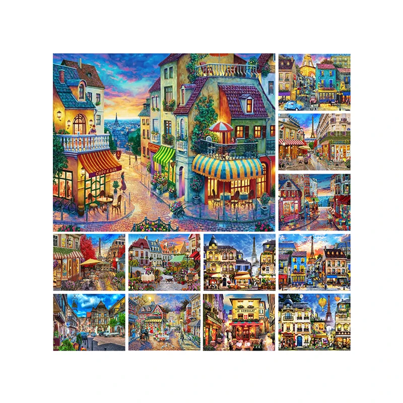 Wholesale Custom AB Diamond Painting Full Drill Rhinestone Mosaic Street Picture 5D DIY Diamond Painting Landscape Seaside