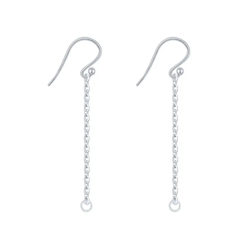 925 Sterling Silver Simple Drop Earrings Open Loop Chain Tail Bead Hook Pierced Beads Set Wire Jewelry Findings Bag Packaging