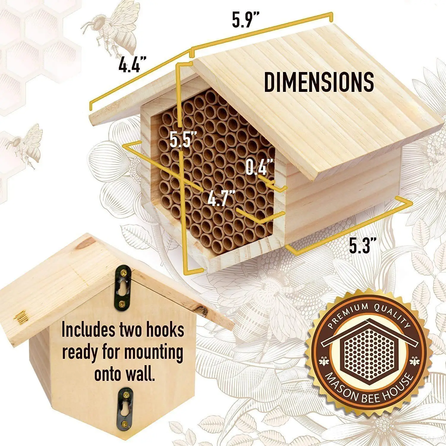 The new fillable Mason Bee House Hotel sustainably uses pine wood for nesting and paper-padded wood honeycomb