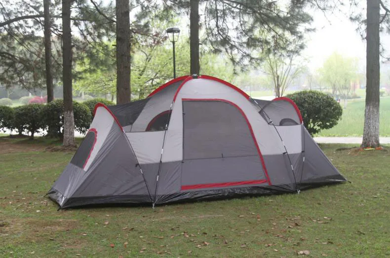 Outdoor family camping tent with 5-6 people, two bedrooms and one living room