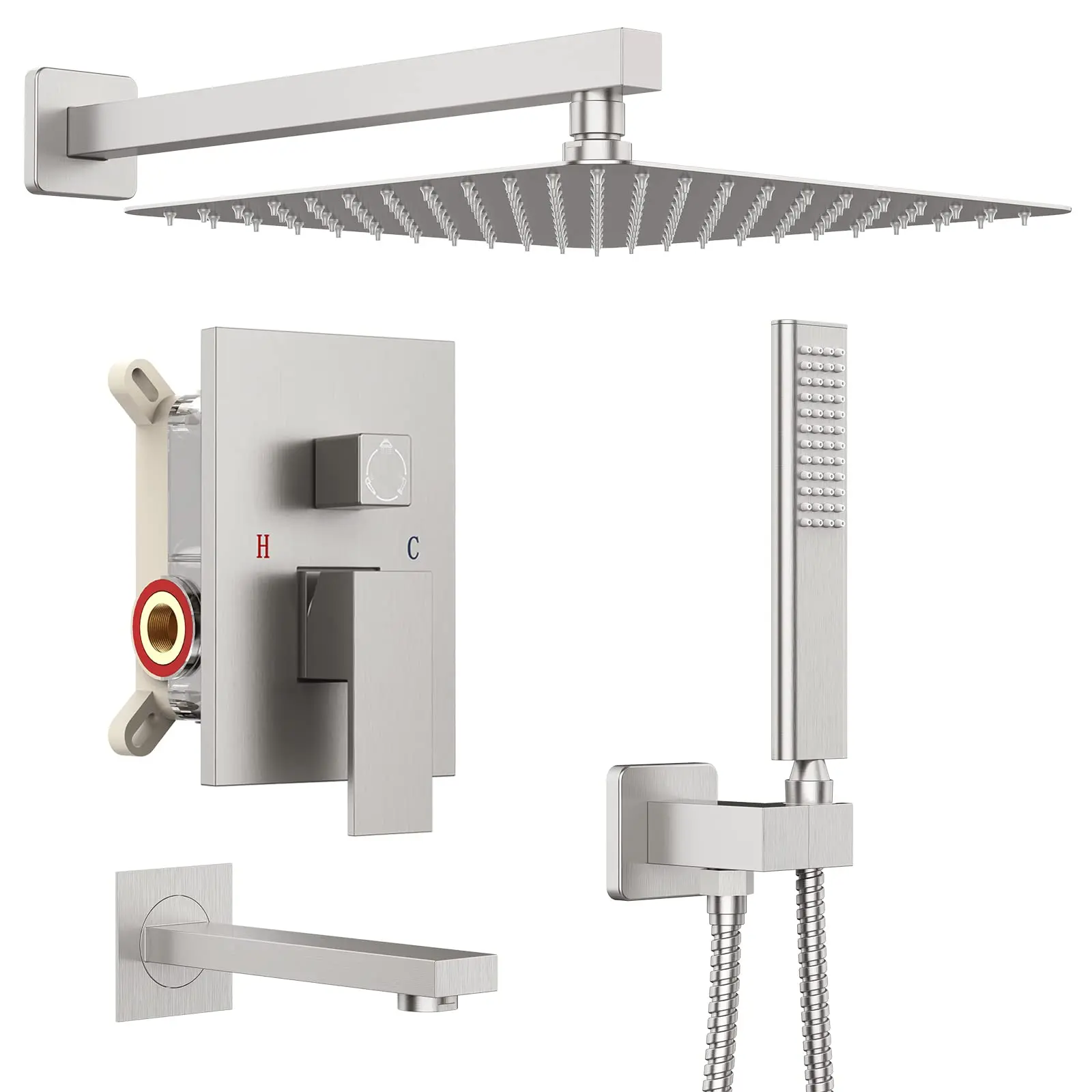 regaderas modernas shower set 3 functions square head wall mount chrome brushed nickel shower faucet bath mixer set