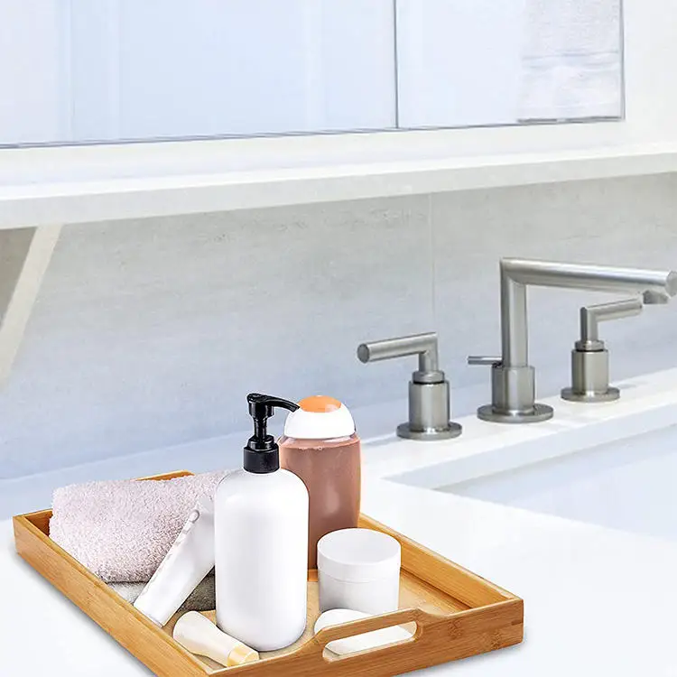 Factory Bamboo Serving Wooden Tray with Handle for Breakfast Afternoon Tea Bathroom Tray