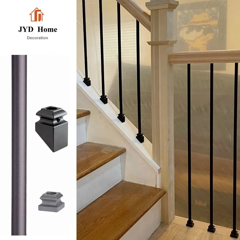 Ornamental Brushed Nickle Round Plain Metal Stair Spindles Satin Black Square Plain Iron Railing Balusters Wholesale