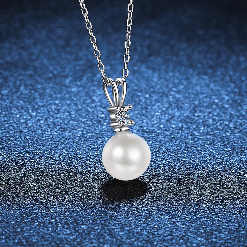 Wholesale Elegant Women Fine Jewelry Gift S925 Sterling Silver Freshwater Pearl Real VVS Moissnaite Pearl Pendant Necklace