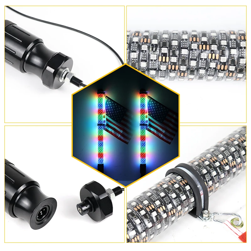 3FT Offroad Flag With Light APP Remote Control Antenna LED RGB Whip Light For UTV RZR LUZ