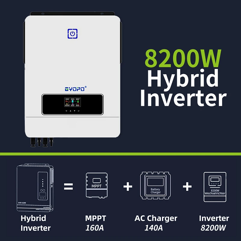 Gyopo 8.2KW Pure Sine Solar Power Inverter Hybrid Solar Inverter for Home use