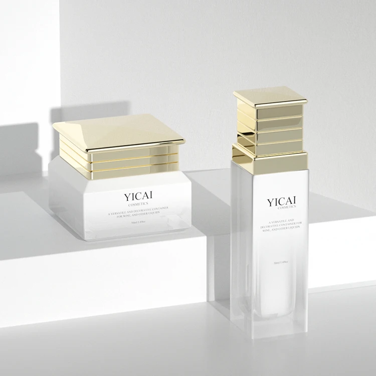 Luxury 50ml Glass Serum Bottle With  lotion Pump, 50ml Cosmetic Glass Bottle Packaging Cream Jar