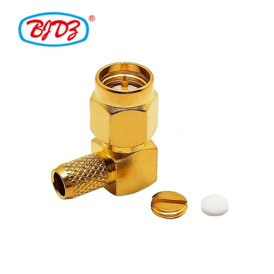 Factory supply SMA Male Plug 90 degree right angle for H-155 H155 LMR240 RG59 RG8X 4D-FB RF Coax Coaxial connectors in stock