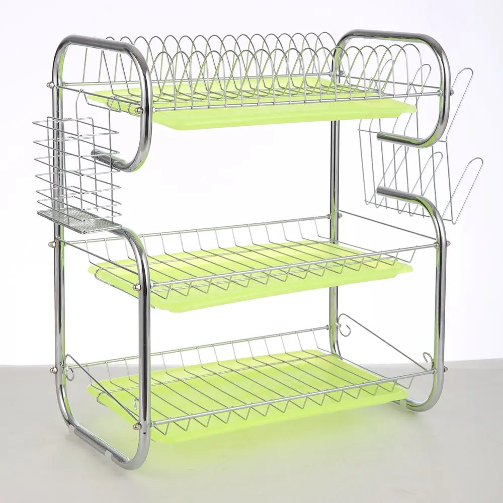 
silver color 3 Tier Kitchen Dish Rack Cup Drying Rack Drainer Dryer Tray Cutlery Holder Organizer 