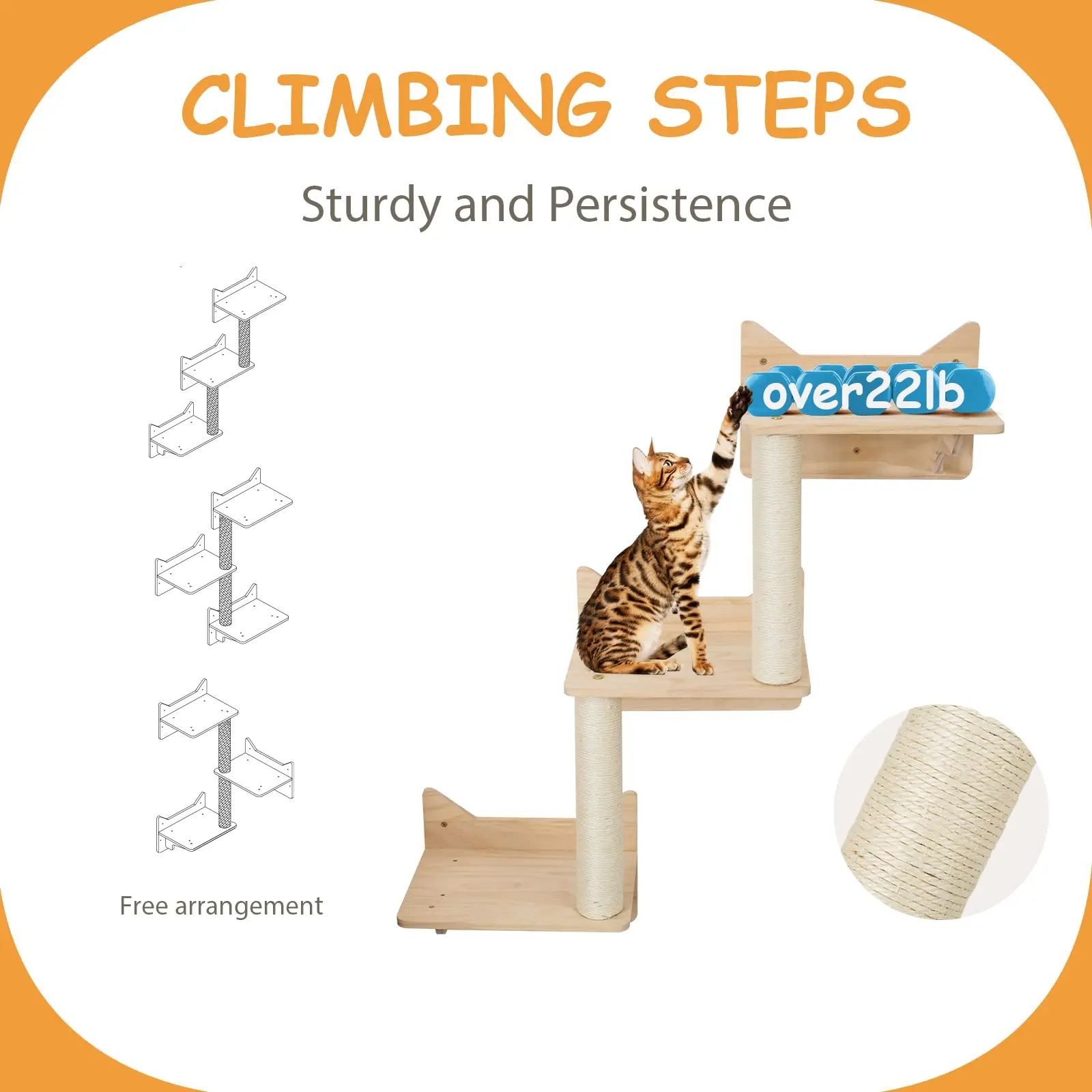 High Quality Set of 5 Furniture Set Solid Wood Wall Mounted Carpet-Covered Cat Shelves and Perches for Wall