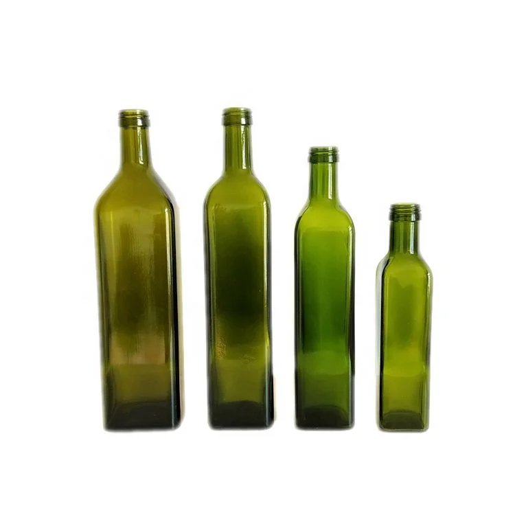 
Refillable Cooking 250ml 500ml 750ml 1000ml Square Shape Dark Green Glass Olive Oil Bottle with Aluminum Cap Cheap Price 