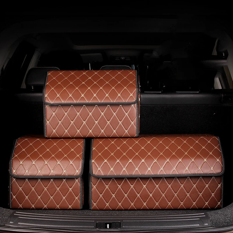 Large Size Foldable PU Leather Car Trunk Collapsible Storage Organizer Bin Container Box For Trunk