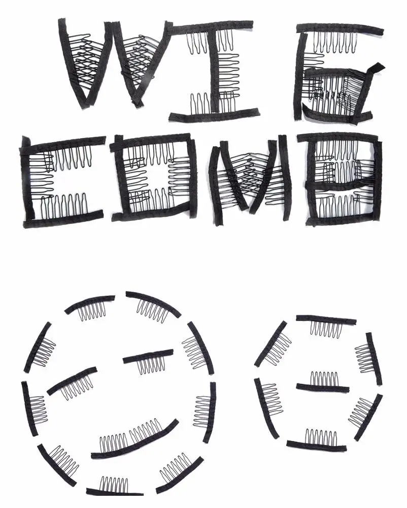 Hot Sale 7 Teeth 6 Teeth Wig Clip Comb Black Metal Stainless Steel Wig Combs for Making Wigs Ponytail Hair Extensions