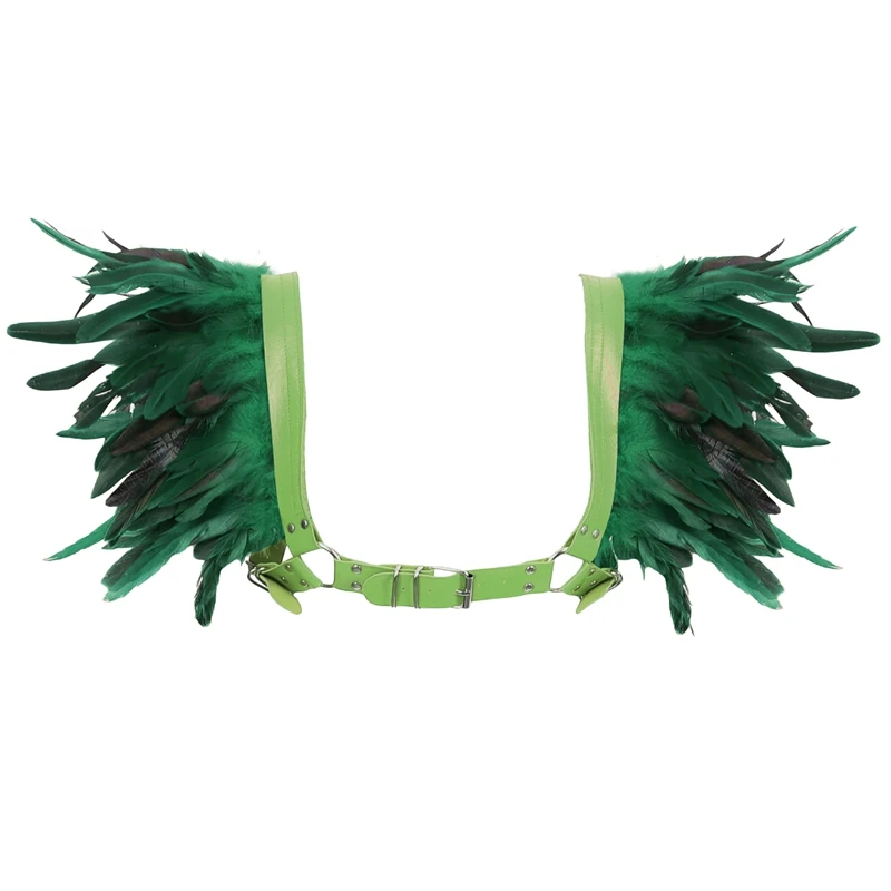Mens Leather Feather Shoulder Garter Suspenders Punk Gothic Belts Halloween Christmas Bondage Accessories for Burning Man Night