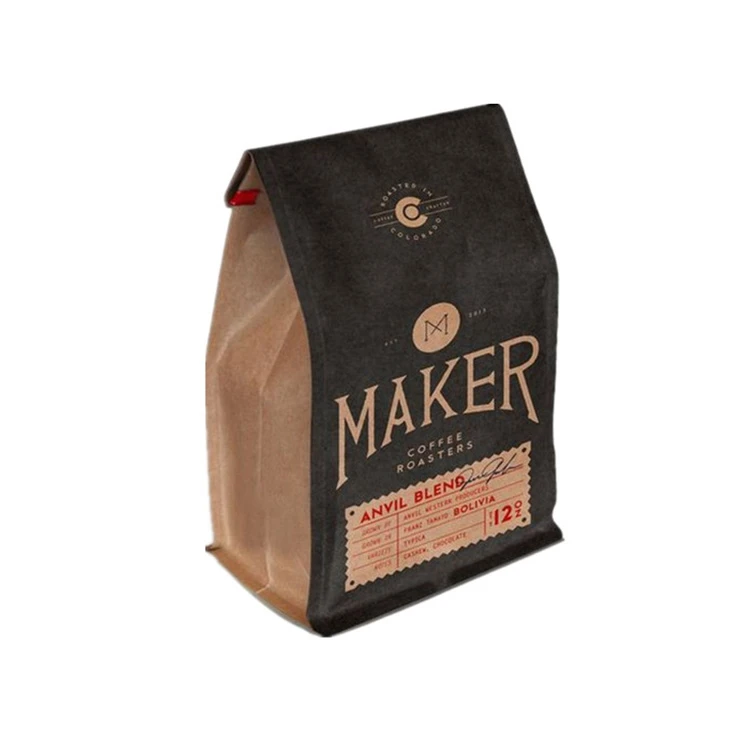 Heat Sealed Recyclable Kraft Paper Pouch 1Kg Empty Flat Bottom arabic Coffee Bean Packaging Zipper Coffee Bag With Valve