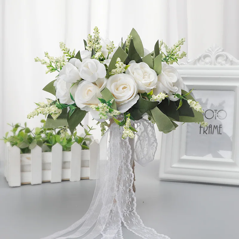 Oem Factory Wedding sphere bouquet Flower Bridal Silk Real Touch White Wedding Ceremony Artificial Flower Holder Handhold
