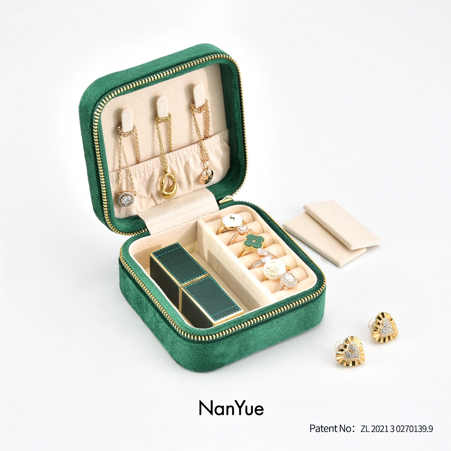 NanYue Velvet jewelry box portable Ring earrings Necklace storage box support logo custom high quality Velvet travel jewelry box