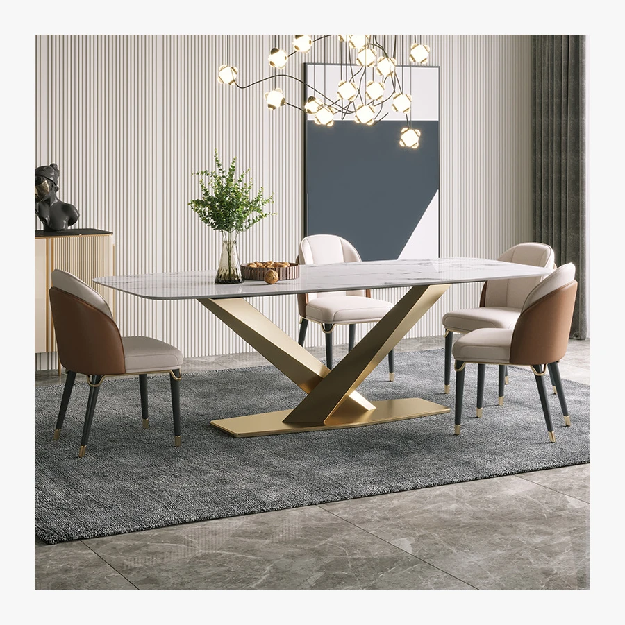 Italy Design Banquet Concrete Stone Top Commercial Rectangle Marble Dining Table Set 10seater Dining Table Decoration