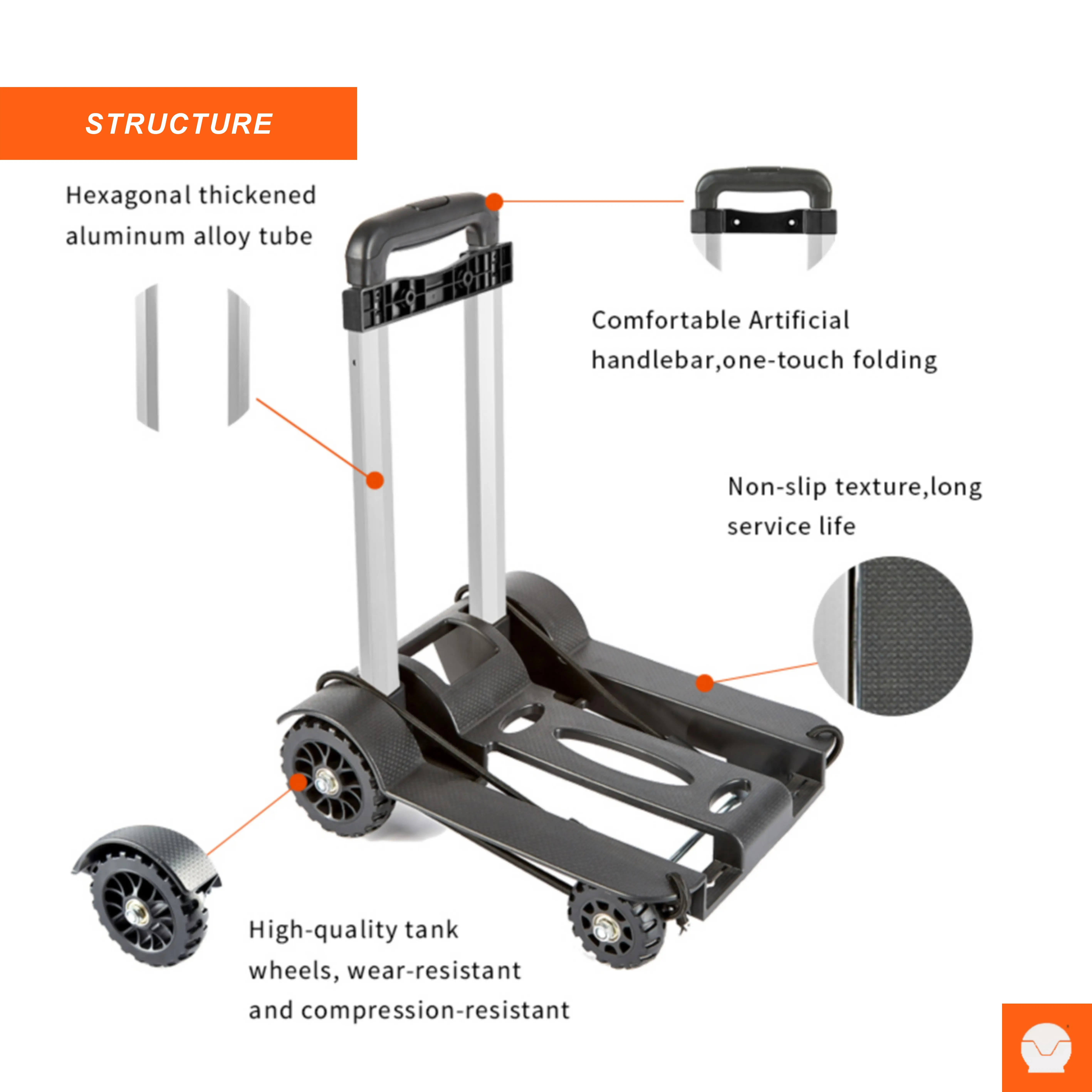 PP plastic Mini Foldable Trolley Holds 220 Pounds Portable Easy Maneuverability Airport Travel Car Seat Travel Cart