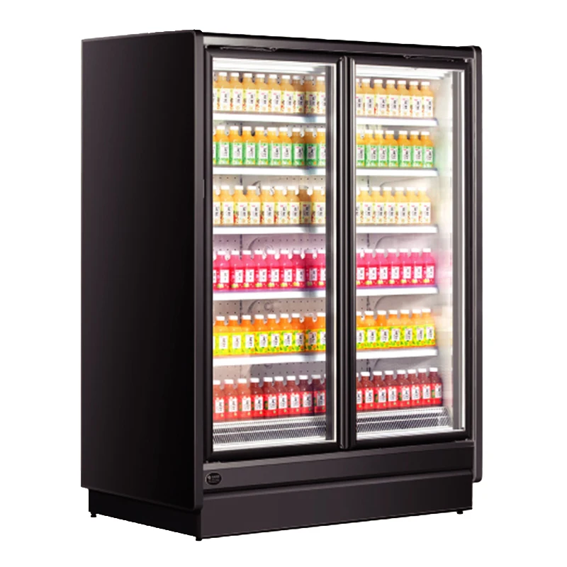 Supermarket two glass doors beverage cooler display refrigerator beer showcase cooler fridge